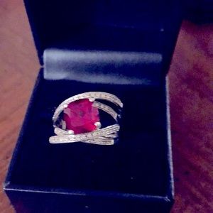 GENUINE STERLING SILVER RING. WITH GENUINE RUBY & WHITE SAPPHIRE RING!